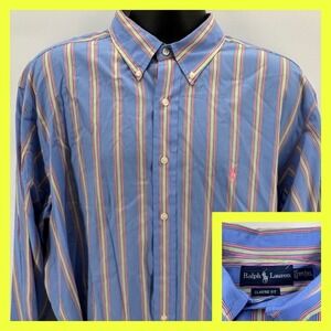Ralph Lauren Classic Fit Striped Button Down Shirt Men XL Blue Pink Yellow